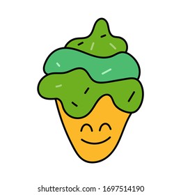 Ice cream green tea matcha. Vector hand drawn illustration. Concept for cafe, restaurant.