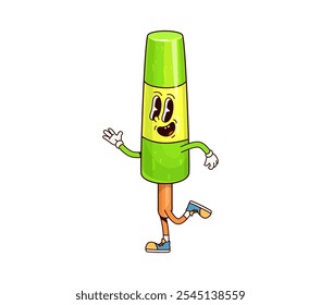 Ice cream groovy character. Isolated cartoon vector cheerful green popsicle. Summer dessert icecream personage features bright colors and a joyful expression, capturing a sense of fun and childhood