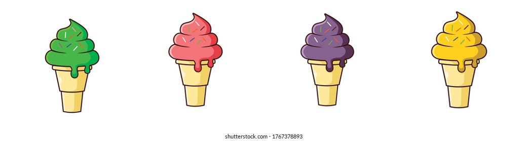 ice cream group with sprinkle. Melon , guava, grape, and pineapple