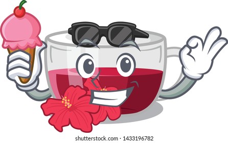 With ice cream habiscus tea in the cartoon shape