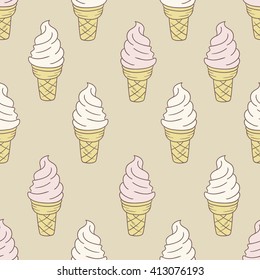 A lot of ice cream hand drawn background. Doodle wallpaper vector. Colorful seamless pattern