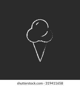 Ice cream hand drawn in chalk on a blackboard vector white icon isolated on a black background.
