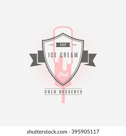 Ice cream Hand Drawn Design Element in Vintage Style for Logotype, Label, Badge and other design. Ice cream shop retro vector illustration.
