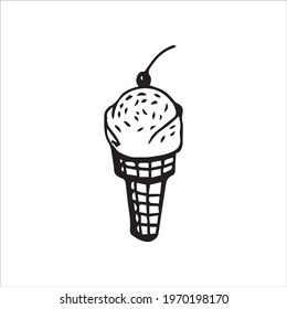 Ice cream hand drawn doodle vector icon, isolated on white background