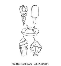 ice cream hand drawn doodle illustrations vector set