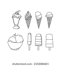 ice cream hand drawn doodle illustrations vector set