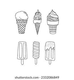 ice cream hand drawn doodle illustrations vector set