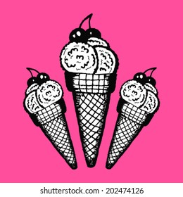 Ice cream, hand drawn illustration. 