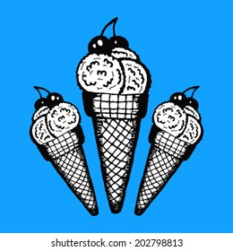 Ice cream, hand drawn illustration.