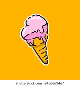 ice cream hand drawn illustration. melt ice cream sticker symbol emblem element