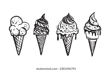 handgezeichnete Illustrationen von Eiscreme. Vektorgrafik.