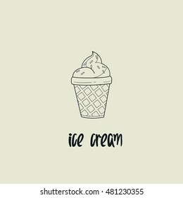 Ice cream hand drawn objects and symbols with color. Ice cream sketch cartoon style with color, vector illustration