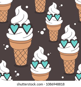 A lot of ice cream hand drawn overlapping background. Colorful seamless pattern vector with food. Decorative wallpaper, good for printing