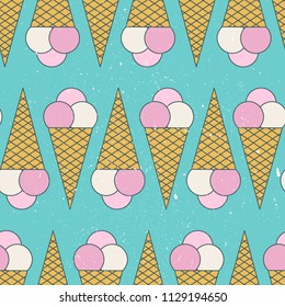 A lot of ice cream hand drawn overlapping background. Colorful seamless pattern vector with food. Decorative cute wallpaper, good for printing