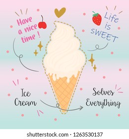 Ice cream Hand drawn for Prints on T-shirts, sweatshirts, cases for mobile phones, souvenirs. card. Vector illustration.
