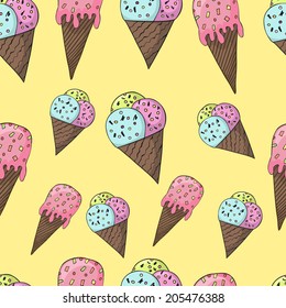 Ice cream hand drawn seamless pattern. eps 8.