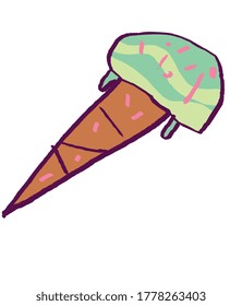 Vector de la mano de helado dibujado en un estilo de dibujos animados brillantes 
