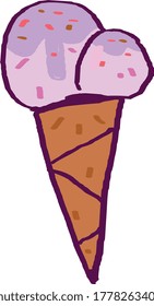 Ice cream hand drawn vector in bright cartoon style . Isolated on white. For stickers or logos