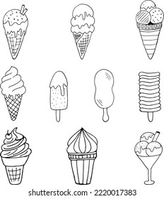 Ice Cream Hand Drawn Vector İllustration Objects Set