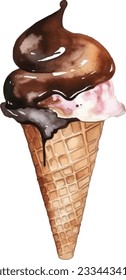 Ice cream hand drawn watercolor illustration
