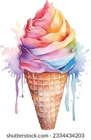 Ice cream hand drawn watercolor illustration
