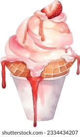 Ice cream hand drawn watercolor illustration