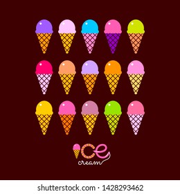 Ice Cream hand lettering and sweet pattern. Design template for restaurant, bar, cafe, menu, ice cream or sweet shop. 