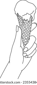 Ice cream in hand line art vector illustration
