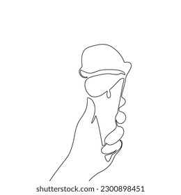 Eis in der Hand. Eine Zeile kontinuierliche Gelato Vektorgrafik. Line Art Gelato Umriss.