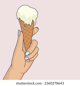 Ice cream in hand vector illustration