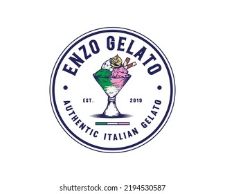 ice cream hand-drawn illustration Circle logo vector. Rainbow Ice Cream. Italian Ice Cream	