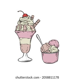 Ice cream hand-drawn vector illustration