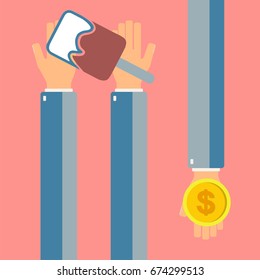 Ice cream in hands. Buying ice cream. Vector illustration.