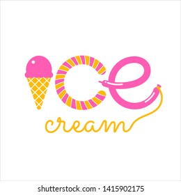 Ice Cream. Handwritten lettering. Template design for labels, logos, badges, stickers or icons. Typographic for restaurant, bar, cafe, menu, ice cream or sweet shop. 