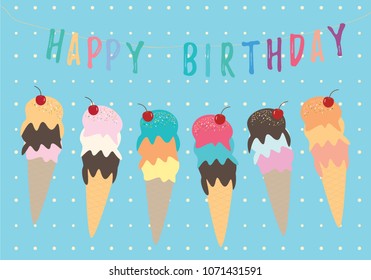 Ice Cream Happy Birthday Vector Card Stock Vector (Royalty Free ...