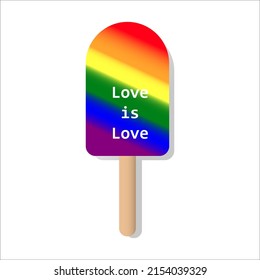 Ice cream Happy pride month, rainbow flag and love is love text on white background