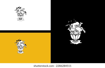 ice cream and head skull vector line art design