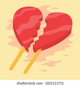Ice cream heart broken vector illustration. Broken Heart, Relation design concept