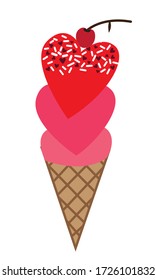 Ice cream heart cherry Pattern, Red  strawberry seamless ice cream, Ice cream white Background, Ice cream Love Cards Vector Stock Vector Illustration.