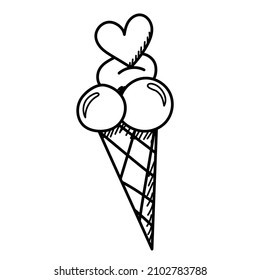 ice cream with heart doodle design, icon, vector