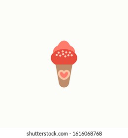 Ice cream with heart flat icon. Love and valentine's day symbol, logo illustration. Pixel perfect vector graphics
