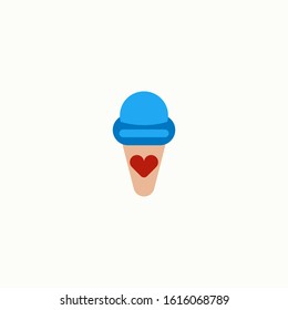 Ice cream with heart flat icon. Love and valentine's day symbol, logo illustration. Pixel perfect vector graphics