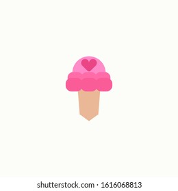 Ice cream with heart flat icon. Love and valentine's day symbol, logo illustration. Pixel perfect vector graphics