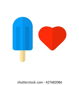 Ice cream with heart icon flat vector illustration on white background.