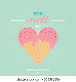 Ice cream heart Valentines day vector greetings card