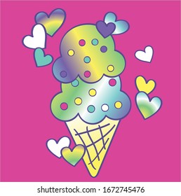 Ice Cream And Hearts Screen Print