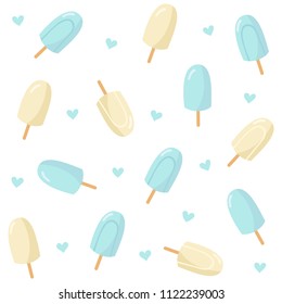 Ice cream with hearts seamless pattern on white background