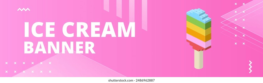 Ice cream horizontal banner. Vector illustration