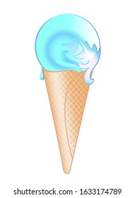 Ice cream horn sea wave. Summer vacation metaphor - waffle cone with ice cream in the form of a wave - vector full color picture. Sweet, cold summer dessert and rest by the sea.