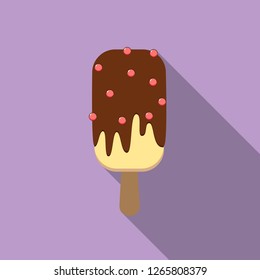 Ice cream with icing and confectionary dressing on a stick, long shadow